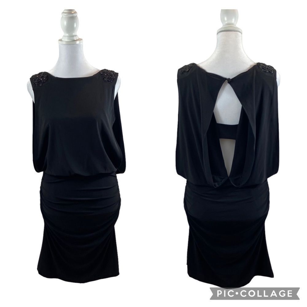 Night Way Brand Black Drape‎ Front Open Back Evening Dress Size 4